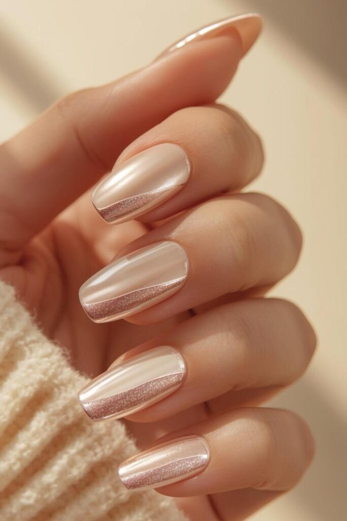 Glazed donut chrome cute acrylic nail designs on short oval acrylic nails