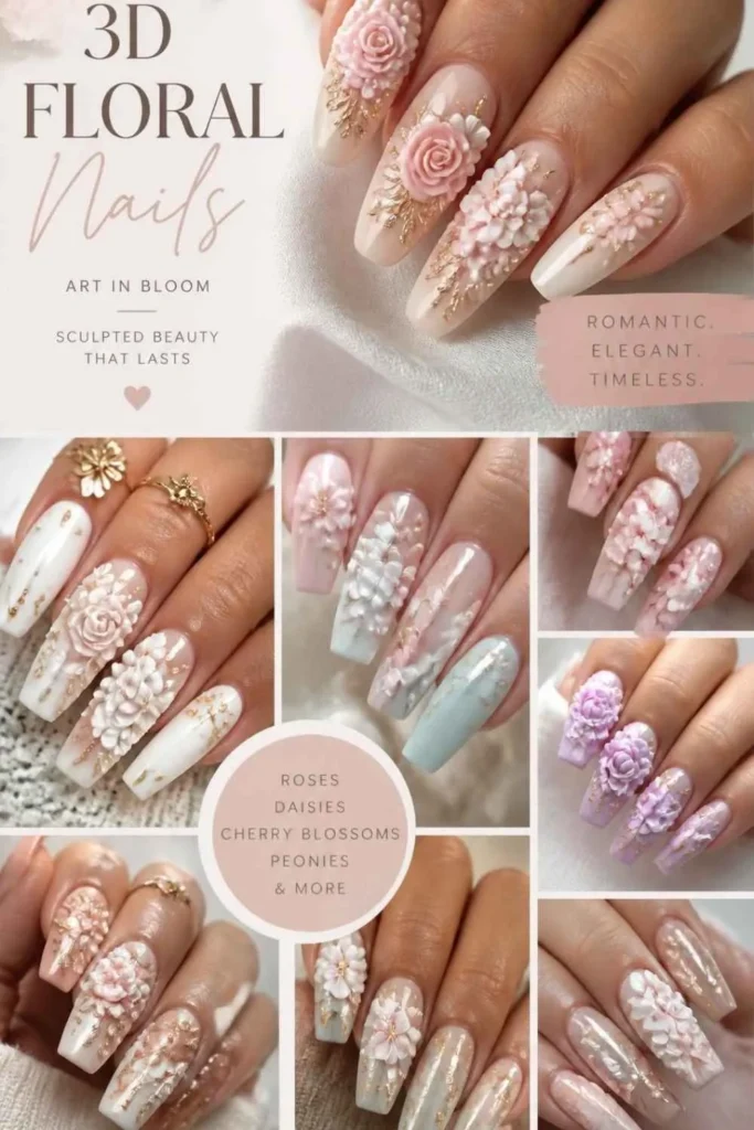 3D Floral Acrylic Nails