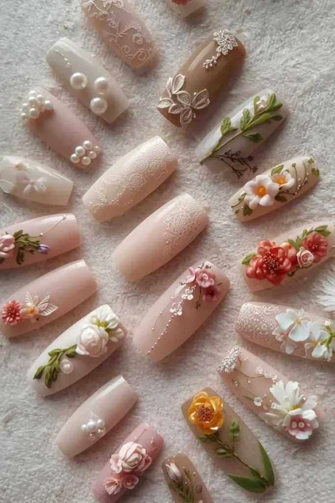 3D Floral Acrylic Nails
