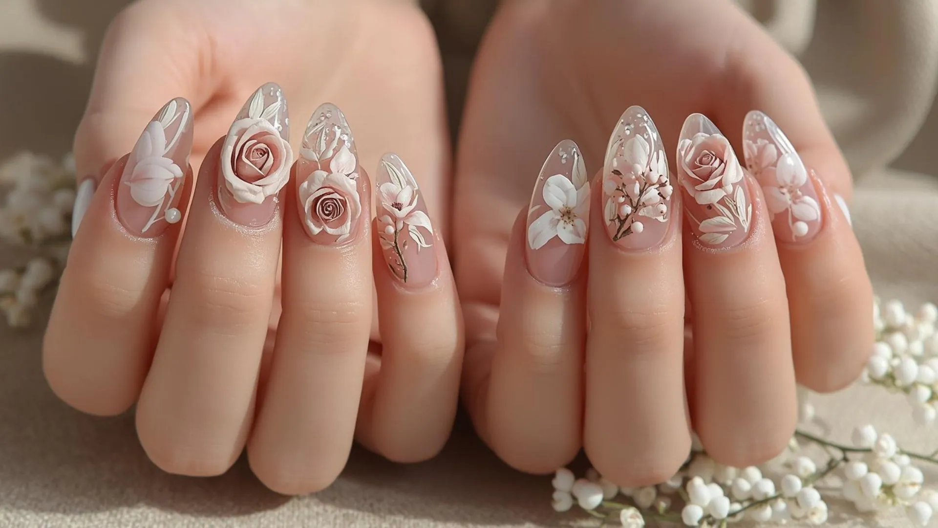3D Floral Acrylic Nails