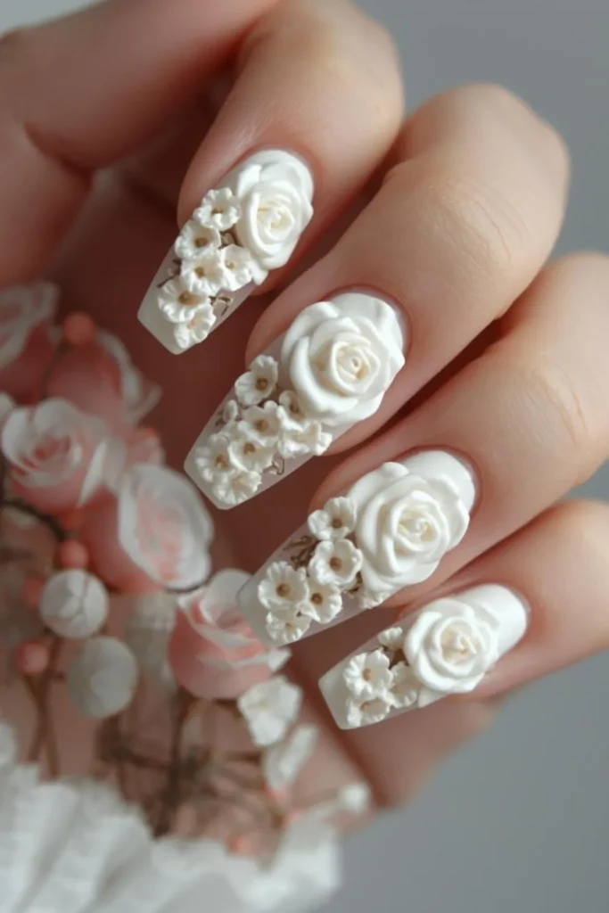 3D Floral Acrylic Nails