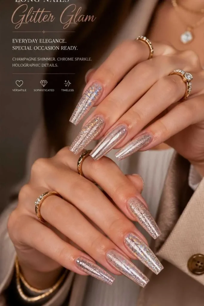 Long Nails Glitter Glam