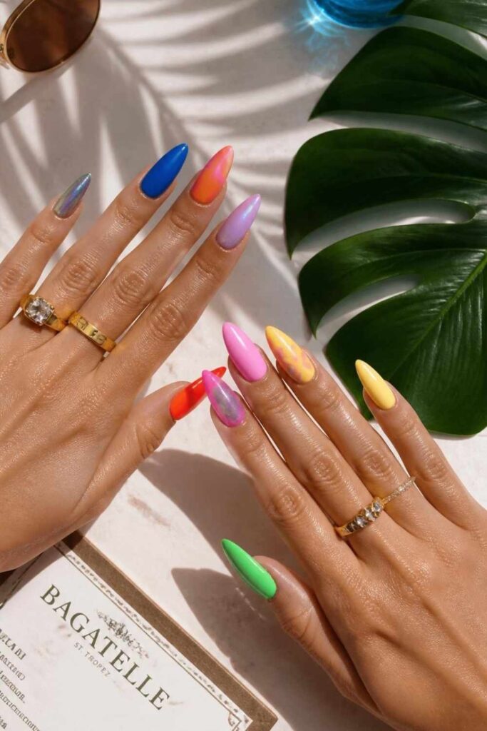 Long summer nails featuring bold seasonal colors, glossy gel finishes, tropical-inspired nail art, and modern manicure trends for 2026.