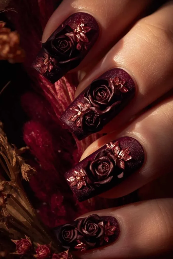 3D Floral Acrylic Nails