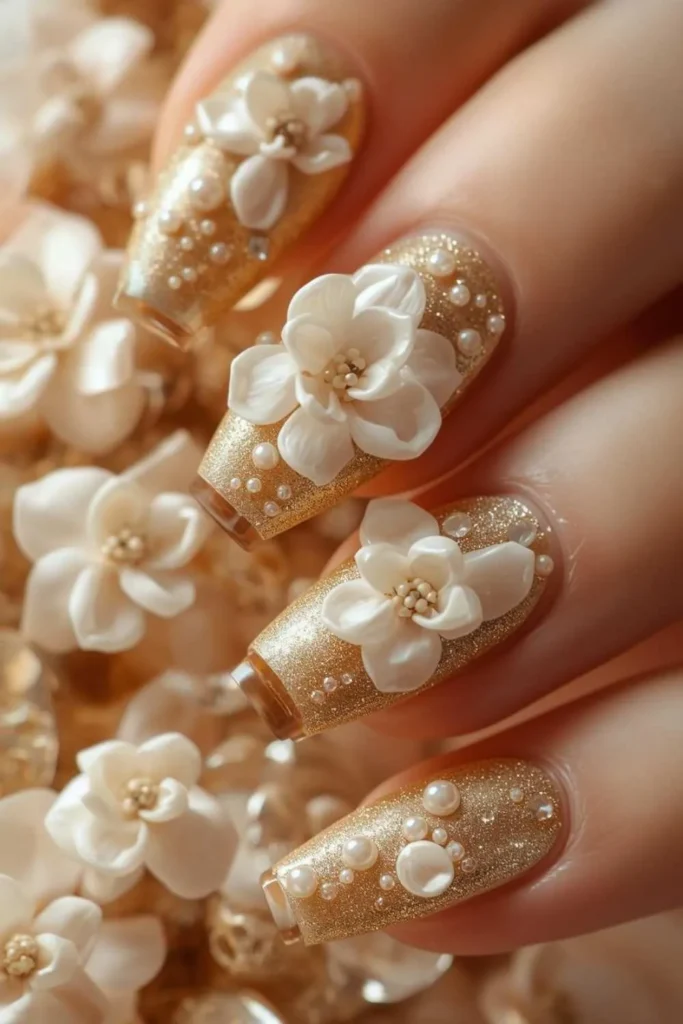 3D Floral Acrylic Nails