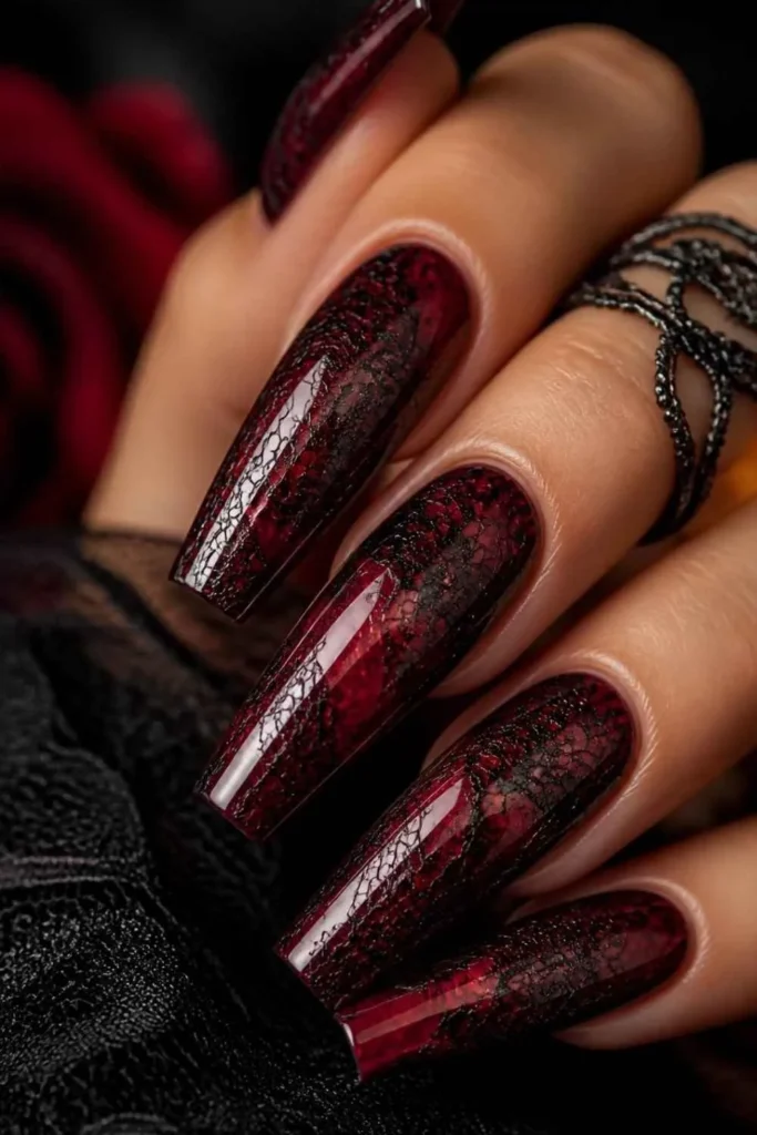 Lace Long Coffin Nails