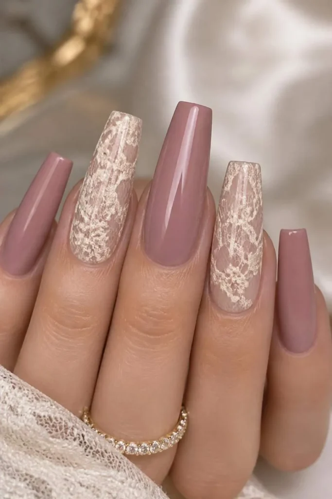 Lace Long Coffin Nails