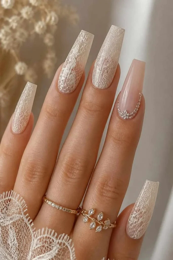 Lace Long Coffin Nails