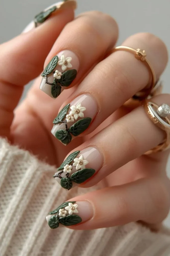 3D Floral Acrylic Nails