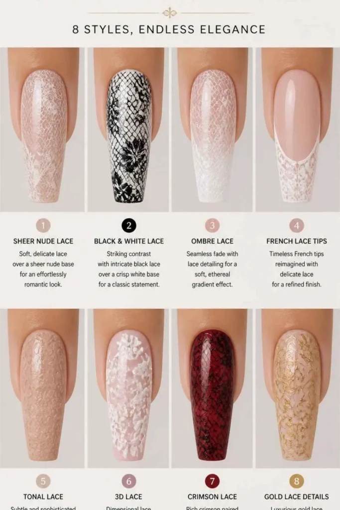 Lace Long Coffin Nails