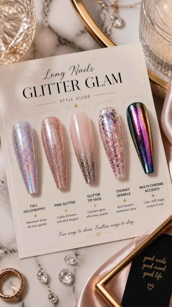 Long Nails Glitter Glam