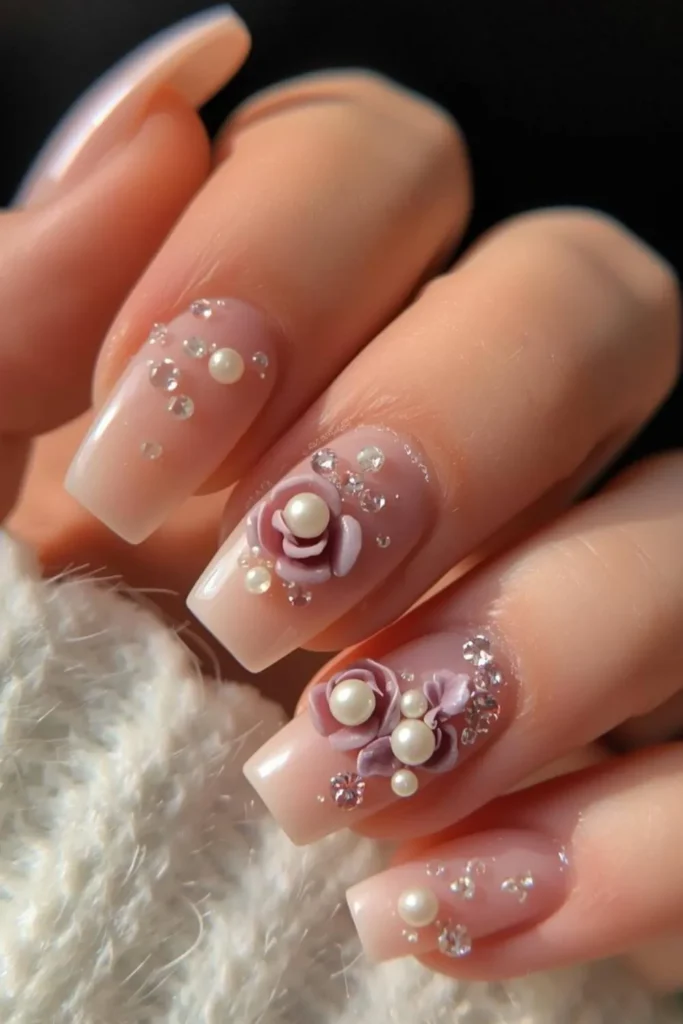 3D Floral Acrylic Nails