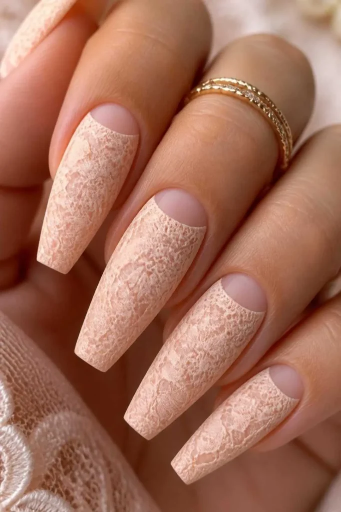 Lace Long Coffin Nails