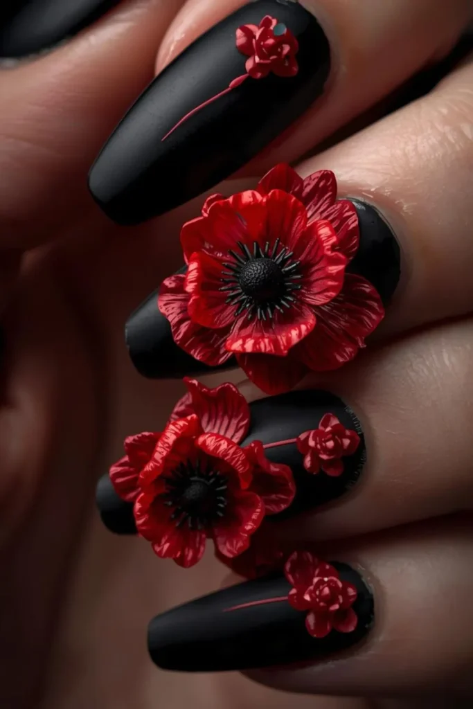 3D Floral Acrylic Nails