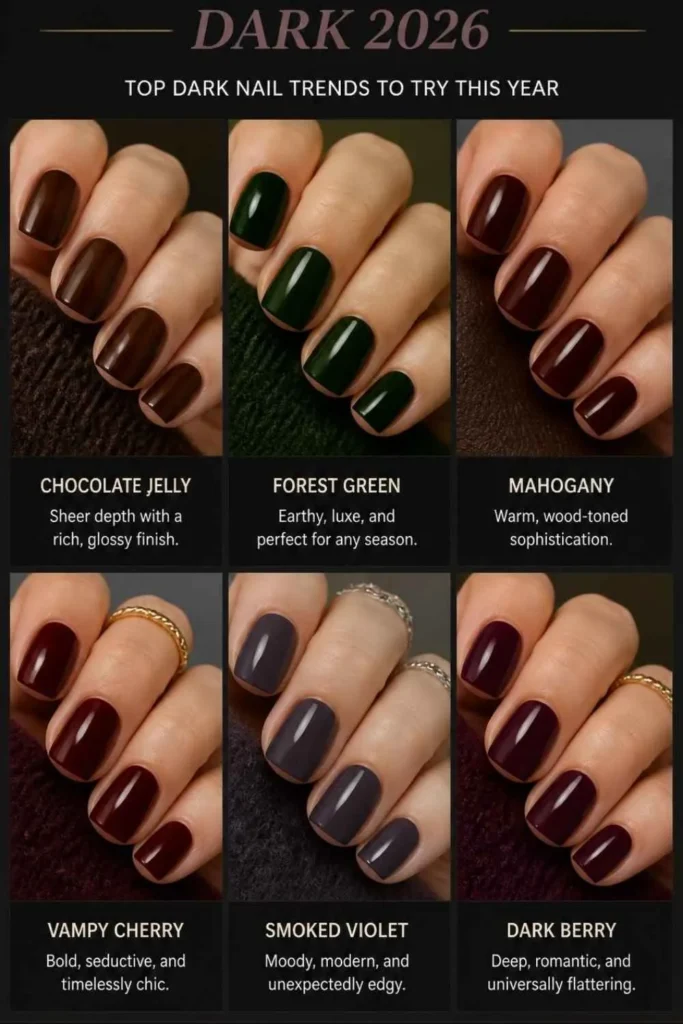 Short Square Nails Dark 2026