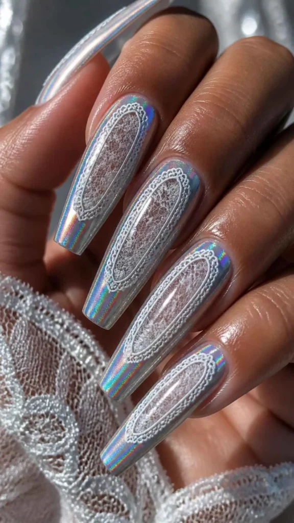 Lace Long Coffin Nails
