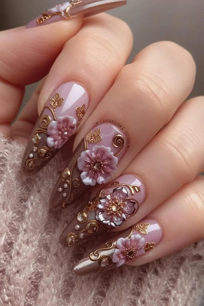 3D Floral Acrylic Nails