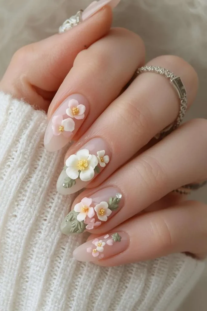 3D Floral Acrylic Nails