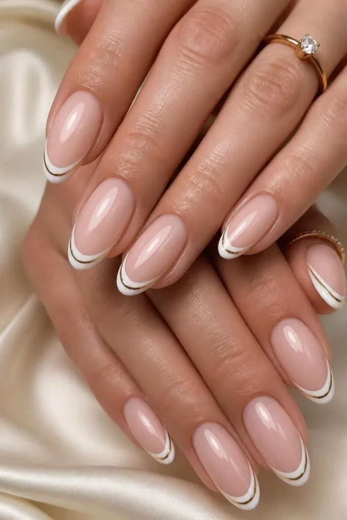 Modern French Tip Nails with Gold