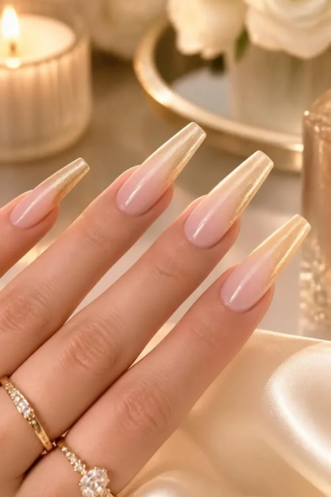 Modern French Tip Nails with Gold