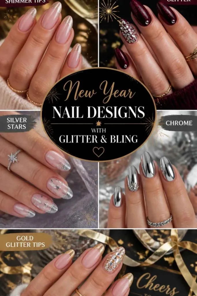 New Year Nail Designs With Glitter & Bling