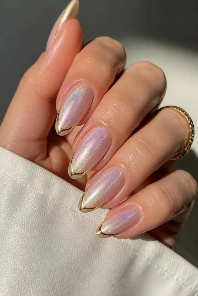 Modern French Tip Nails with Gold