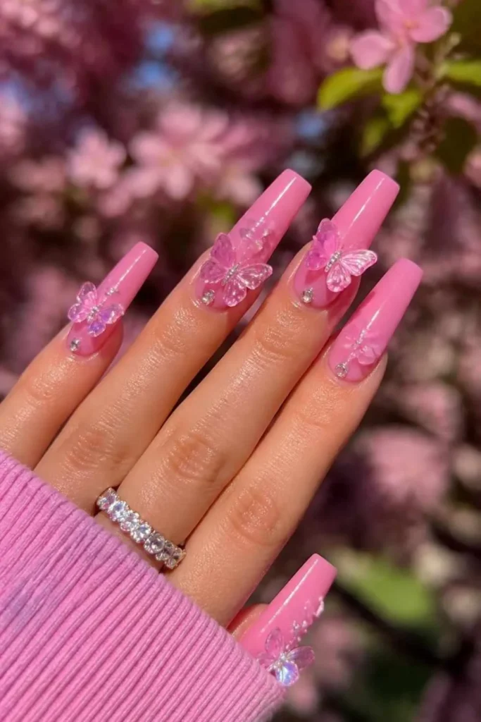 Long Pink Nails Aesthetic