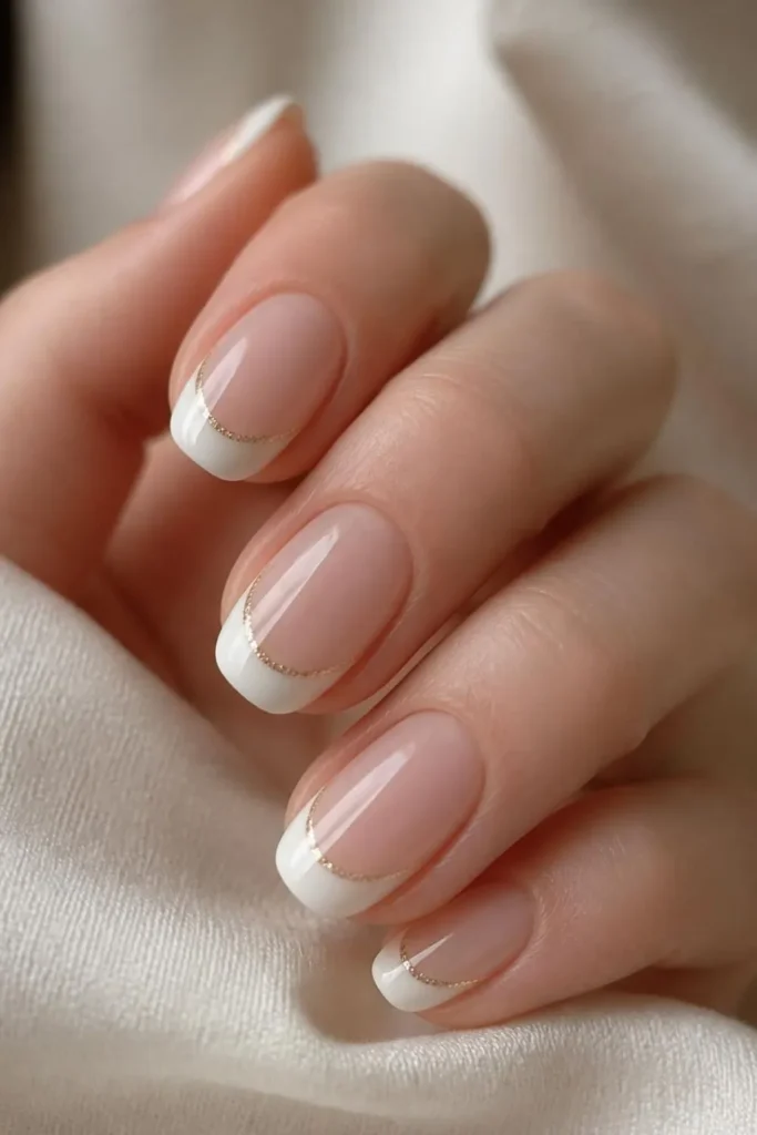 Modern French Tip Nails with Gold