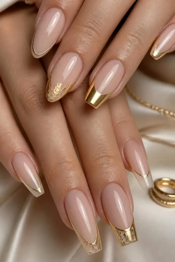 Modern French Tip Nails with Gold