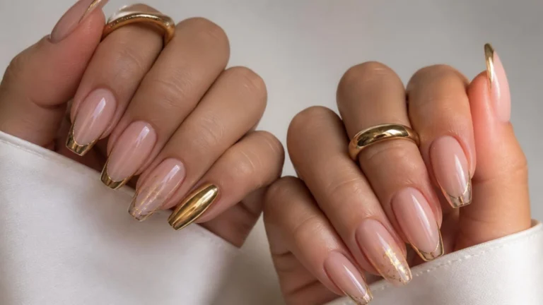 Modern French Tip Nails with Gold