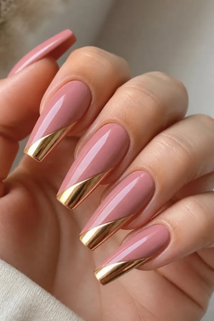 Modern French Tip Nails with Gold