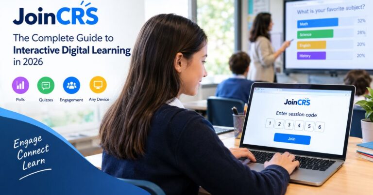 JoinCRS.com interactive digital learning classroom with student participation, live polls, and session code access