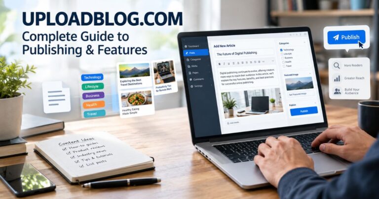 Uploadblog.com content publishing platform showing article submission, content categories, and publishing features