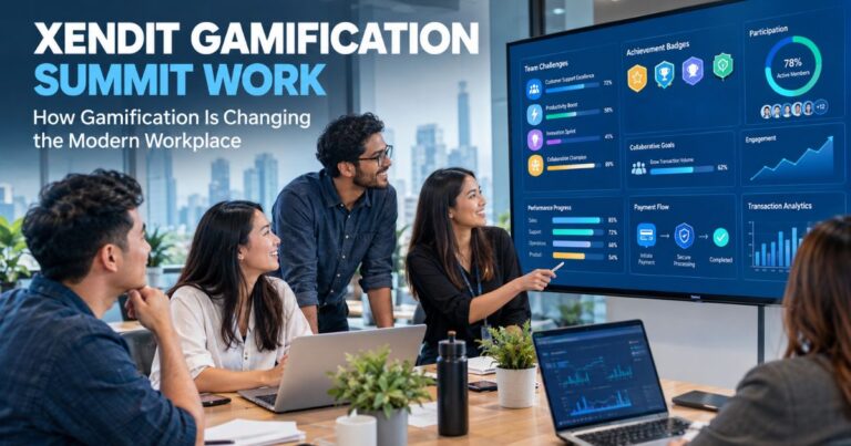 Xendit Gamification Summit Work featuring workplace gamification, employee engagement, team challenges, and fintech technology